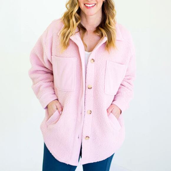 NWT Love Tree Pink Teddy Fleece Shacket Size L - Picture 1 of 6